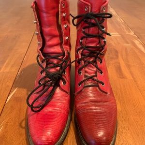 Justin Boots Vintage Red Lace up Wm as 7 1/2